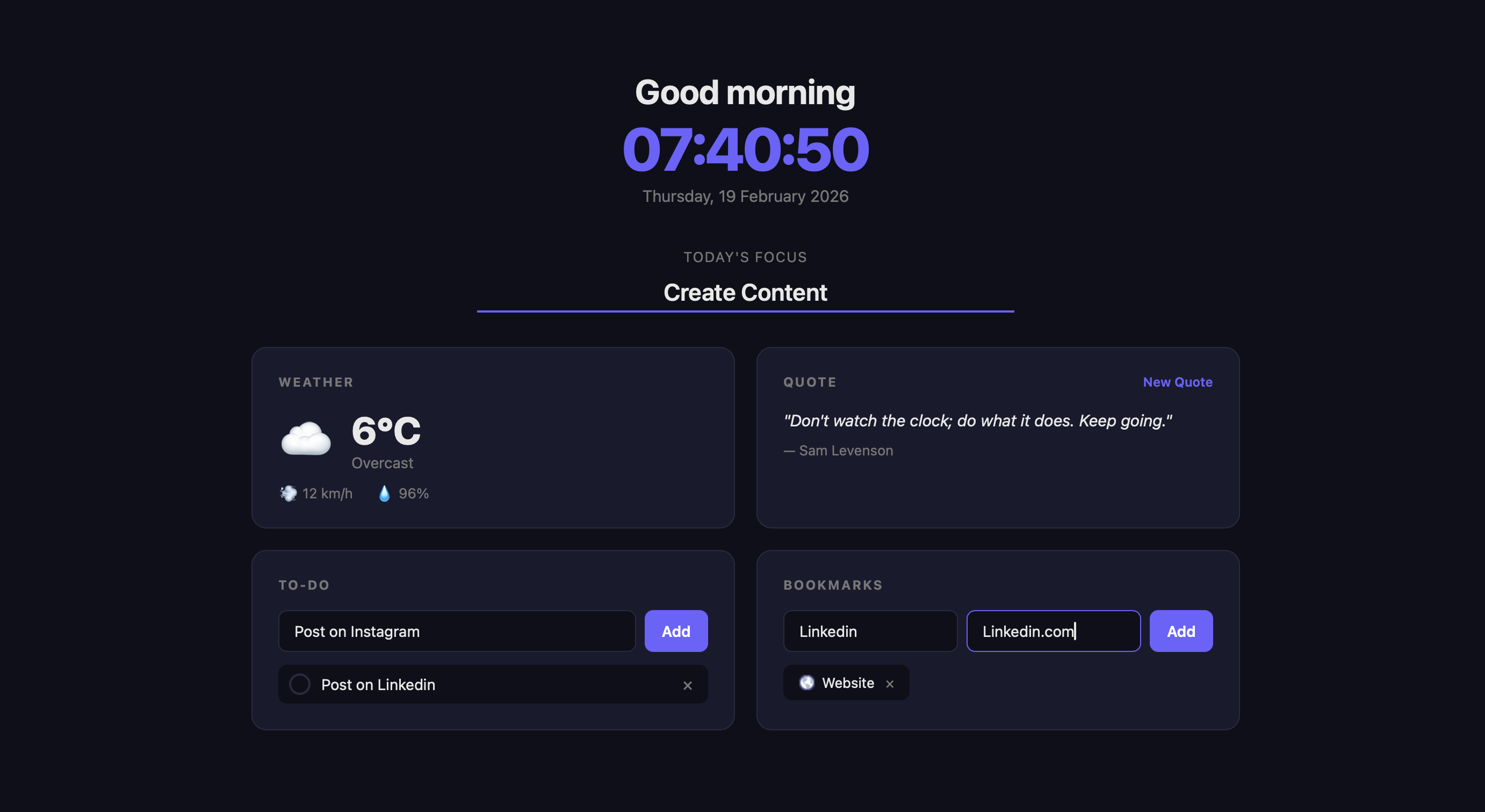 Personal Dashboard screenshot