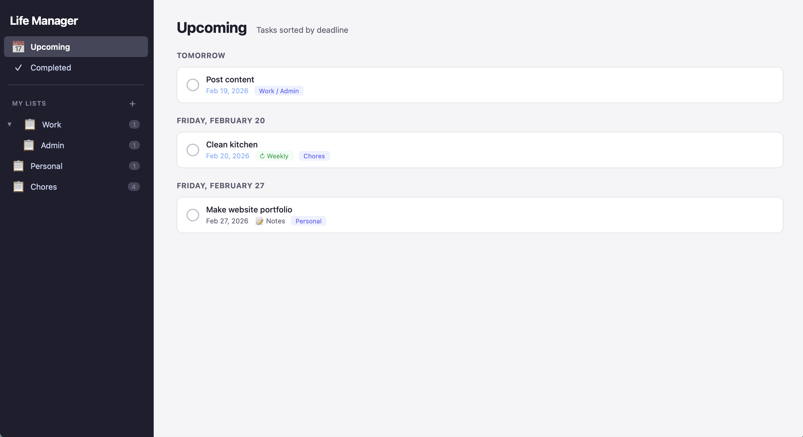 Life Manager screenshot
